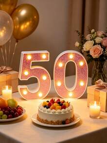 16cm Light Up LED Marquee Number Sign, Warm White Battery‑Operated Digit Light, Tabletop Decor Number Light, 16th 18th 21st 30th 40th 50th Birthday Wedding Proposal Anniversary Christmas Xmas Holiday Party Photo Backdrop Decor Number Night Light - 16cm Deep Pink - View 10