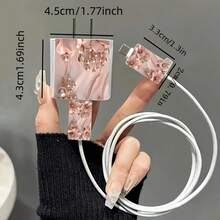 5pcs 2D Flat Design Pearl Flower Phone Charger Protector Set, Charger Head Cover + Cable Protector + Storage Rope + Data Cable Protector Rope, Suitable For IPhone 20W/18W Charger - Multicolor - View 5