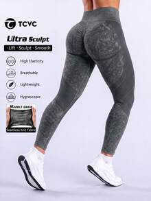 TCVC Women High Waist Solid Color Tight Leggings, Elastic Sports Tights, Yoga Black Spring Fall - Black - View 1