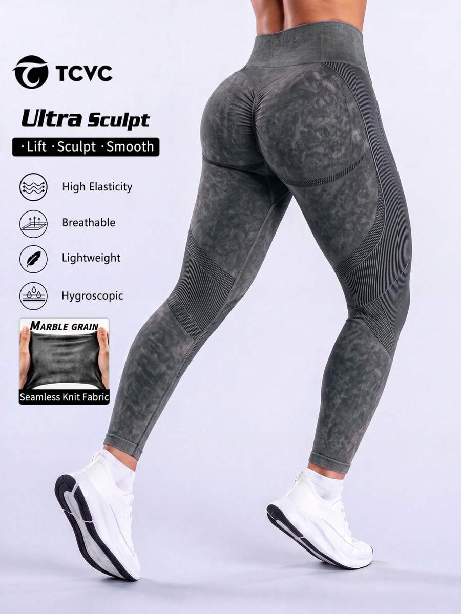 TCVC Women High Waist Solid Color Tight Leggings, Elastic Sports Tights, Yoga Black Spring Fall - Black - View 1