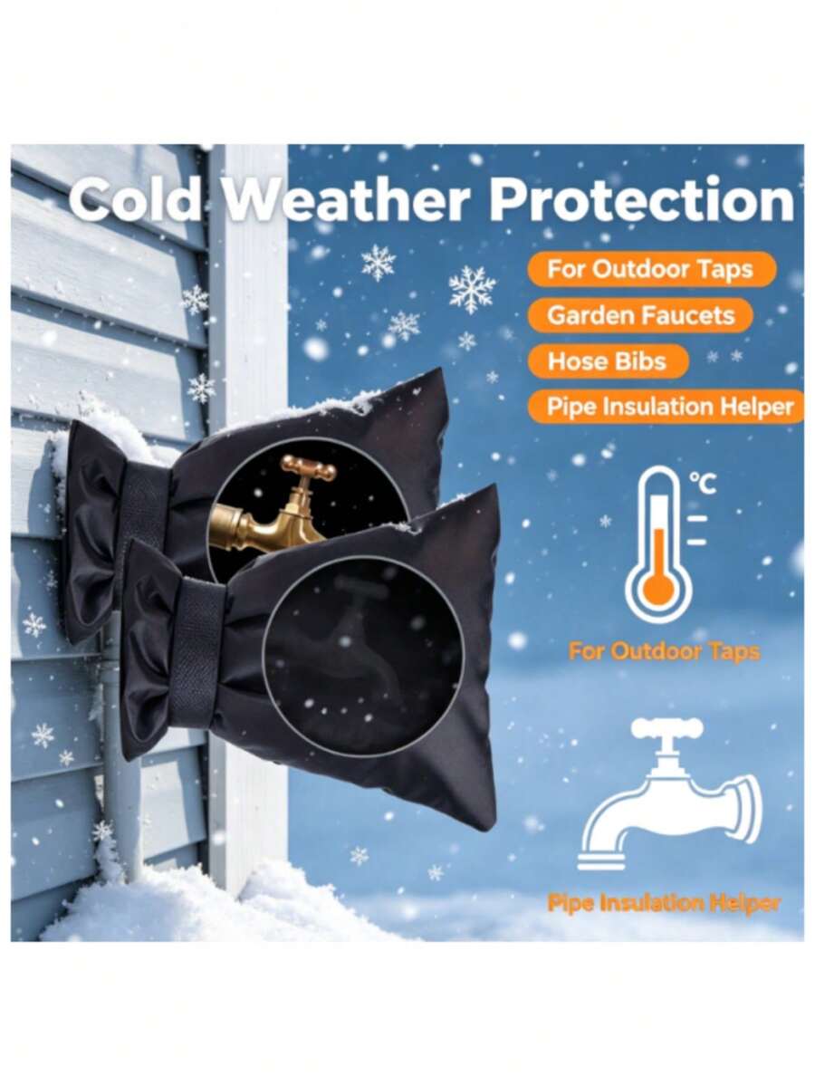 1 Outdoor Faucet Cover, For Winter Freeze Protection, Pipe Insulation, And Backflow Prevention. - Black - View 1