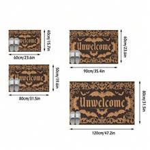 1PC Deep Brown Background Bronze Gold Bat Letter Pattern Entryway Door Mat, Dark Gothic Style Crystal Velvet Rectangular Luxurious Scrollwork Border Skull Detail Machine Washable Door Mat, Suitable For Halloween Party Entrance Garden Decor - Multicolor - View 3