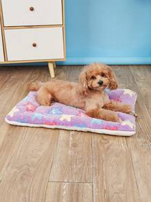 Purple Multicolor Star Print Thickened Polyester Pet Bed Mat, Breathable Comfortable Washable All-Season Use, Suitable For Small And Medium Cats And Dogs, Suitable For Teddy And Other Pets, Not Suitable For Large Dog Breeds - Multicolor - View 3