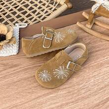 Girls' Vintage Embroidered Flat Shoes, Soft Sole Hook And Loop Casual Leather Shoes - Camel - View 18