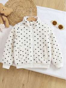 Young Girl Autumn/Winter Polka Dot Zipper Casual Daily Long Sleeve Jacket - Apricot - View 4