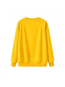 Japanese Streetwear Women's Crew Neck Sweatshirt, Minimalist Letter Print, Autumn Lazy Loose Versatile Top - Yellow - View 7