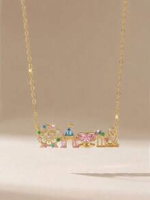 1 buah Kalung Anak Perempuan Motif Kartun Dongeng Warna-warni dengan Zirkonia, Bentuk Kincir Ria dan Kastil, Cocok untuk Pesta, Taman Hiburan, Aktivitas Luar Ruangan, Liburan & Pemakaian Sehari-hari - Emas - View 3