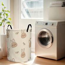 1pc Cute Rabbit And Bow Print Round Laundry Basket, Suitable For Bedroom, Modern Minimalist Apartment, Living Room And Laundry Area. Perfect For Storing Dirty Clothes, Blankets And Miscellaneous Items, Ideal Home Decor - Multicolor - View 6