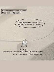 ConiiW 925 Silver 1-Carat Square Moissanite Invisible Fishing Line Necklace For Women – Suitable For Daily Wear And Dates - Silver - View 10