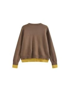 Women's Patchwork Contrast Color 2 In 1 Long Sleeve Button-Up Cardigan, Loose V-Neck Knit Sweater Outerwear Top - Brown - View 5