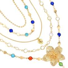 Exquisite Y-Shaped Colorful Diamond Flower Tassel Necklace, Luxury Multi-Layer 5-Piece Necklace Set - Gold - View 5