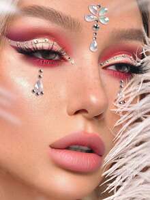 2PCS Multi-Particle 3D Asymmetric Self-Adhesive Rhinestone Petal-Shaped Brow Stickers, Y2K Holiday Gift DIY Music Festival Party Makeup Ball Face Decoration Rhinestone Stickers - Multicolor - View 5