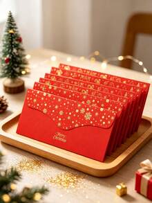 24/12/1pc Christmas Red Envelope, Gold Foil Design Christmas Cash Envelope, Merry Christmas Decoration, Christmas Party Supplies, Home Christmas Decor, Christmas Gift, Winter Decoration, Christmas Decor, Christmas Decoration, Christmas Decoration - Red - View 2