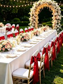 6/12/24/48pcs Bright Red Satin Chair Back Bow Ribbon, Shiny Silky Chair Ties, Suitable For Beach Wedding Reception Banquet Birthday Party Hotel Event Chair Decoration - Red - View 3