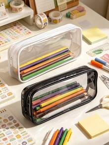 This Simple Transparent Pencil Case Set Features A Transparent Zipper And A Waterproof PVC Cosmetic Storage Bag, Perfect For Summer, Back-To-School, Teacher's Day, Graduation Ceremonies, Birthdays, And Other Occasions. - Multicolor - View 4