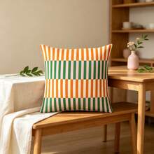 1PC Color Blocking Orange White Green Pink Patchwork Striped Cushion Cover, Double-Sided Printing, Vibrant And Eye-Catching Personalized Pillowcase, Bohemian Style Camping Terrace Homestay Decoration (Excluding Pillow Core) - Multicolor - View 8
