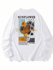 Women's Fashion Autumn/Winter Loose Versatile Letter & Sunflower Print Long Sleeve T-Shirt Casual - White - View 7