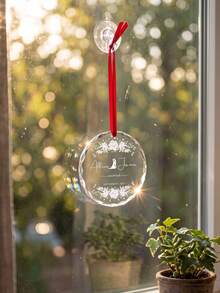 1pc Custom Text Wedding Souvenir Glass Ornament,Personalized Bride Groom Names Marriage Date Glass Hanging Pendant,Floral Pattern Christmas Tree Decoration Romantic Wedding Anniversary Gift - Multicolor - View 6