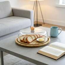 Glass Transparent Cover Fruit Plate Afternoon Tea Cake Cover Display Plate Wooden Dessert Tray Cake Plate Fruit Slices - View 3