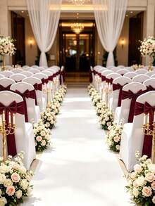 6/12/24/48pcs Burgundy Satin Chair Sashes Bow Ribbon For Chair Cover Decoration, Silky Sash Bands For Wedding Banquet Birthday Party Outdoor Reception Decor - Burgundy - View 3