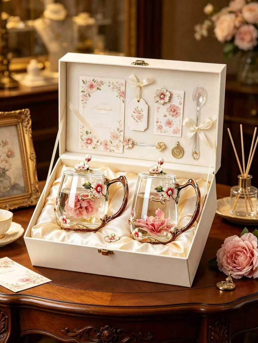 1 Set (1 Cup, 1 Spoon) Daisy Coffee Cup, Water Glass, Ceramic Spoon, Breakfast Milk And Juice Cup (No Lid) - Multicolor - View 1