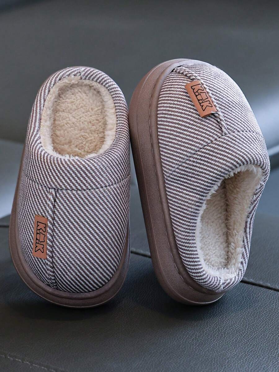 Kids Indoor Bedroom Fuzzy Slippers, Simple And Elegant, For Autumn And Winter - Khaki - View 1