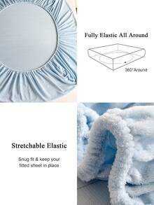 3-Piece Velvet Fitted Sheet Set, Warm And Soft, Solid Color Flannel Fabric, Suitable For King, Queen, Full And Twin Size Beds. Luxurious Ultra Soft Comfortable Fitted Sheet, 12-Inch Deep Pocket Design, Suitable For Autumn, Winter And Spring. Includes Pillowcases, Dust-Proof And Non-Slip, Machine Washable, Ideal Gift Choice For Bedding. Suitable For Twin, Full, King And Queen Size Beds. Mattress Cover Is Machine Washable. - Baby Blue - View 6