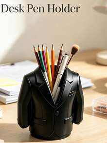 Unique Black Suit Design Desktop Organizer, Makeup Brush & Pen Storage Holder, Decor Vanity Desk Container, Practical Desk Accessory For Home Office, Cool Decor Gift For Friends & Colleagues - Multicolor - View 8
