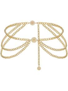 1pc Women's Minimalist Multi-Layer Round Pendant Waist Chain, Elegant Versatile Dress Belt, Daily And Party Accessory - Gold - View 1