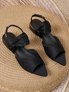 Women's Flat Sandals Summer Comfortable Fashion Elegant Black Electroplated Heel Chunky Low Heel Open Back Open Toe Ankle Strap Buckle Mary Jane Commute Basic Style Office Workplace Wedding Outdoor Vacation Sandals - Black - View 3