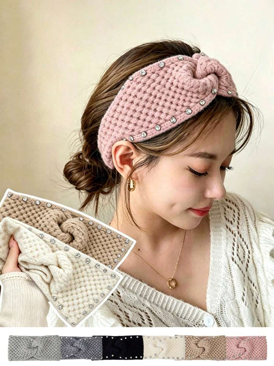 1 chiếc băng đô len đan, mùa thu, màu trơn, đính đá, họa tiết dứa, thanh lịch, một size, đi làm hằng ngày - Nhiều màu - Xem 1