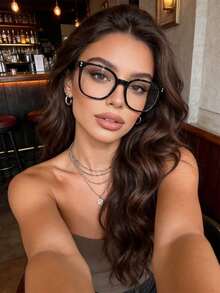 1PC Unisex Square Frame Fashion Black Glasses,Clear Lens,Plastic Material, , Casual Style, Solid Color, Suitable For Outfit Matching - Clear - View 1