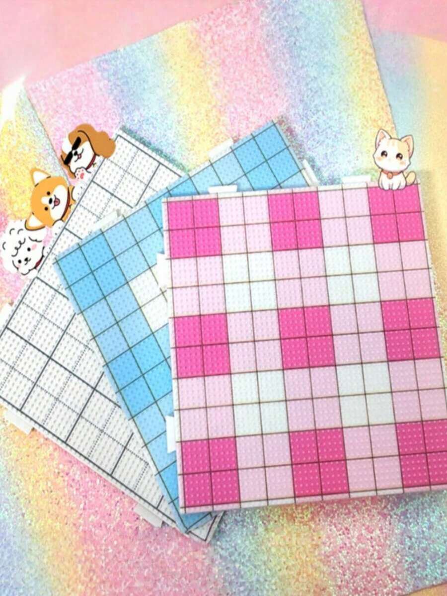 1/2/4件組 大號104孔方形透明白色Perler珠子模板板附刻度、52孔Perler珠子板、亮片熱轉印紙,可創造閃亮漸層效果,Perler珠子DIY工具組,Perler珠子珠寶手工材料 - 混合款 - 查看 1