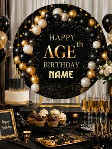 Customizable Round Backdrop (Stand Not Included), Printable Logo/Text, Durable, Suitable For Birthday Party, Party Decoration, Modern Round Design, Smooth Texture, Round Backdrop - Multicolor - View 4