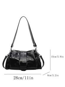 Fashion Solid Color PU Flap Shoulder Bag, Crossbody Bag, Buckle Design, Suitable For Women Shopping, Dating And Daily Use - Black - View 2