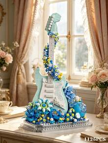 1125 PCS Romantic Ocean Heart Guitar Building Blocks Set, Artistic Inspiration Desktop Statue, Adult DIY Handmade Assembly Puzzle Kit, Collection-Level Building Toy For Music Enthusiasts, Modern Aesthetic Interior Decorative Item - Multicolor - View 1