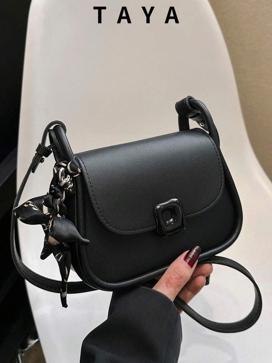 1 buah Tas Selempang Mini Bahan PU Warna Polos Vintage dengan Tepi Lembut, Penutup Magnet, Tali Bahu yang Dapat Diatur, Cocok untuk Penggunaan Kasual Sehari-hari Wanita