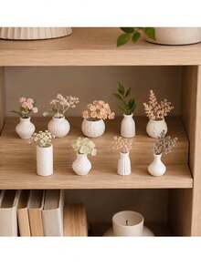 9pcs/Set Random Style White Mini Vase Decor Set, Miniature Landscape Ornament, Artificial Flower & Dried Flower Container, Suitable For Desktop, Bookshelf, Store Window Display, Restaurant Storage Scene Photography Props Home Decoration - One Size Fits All - View 3