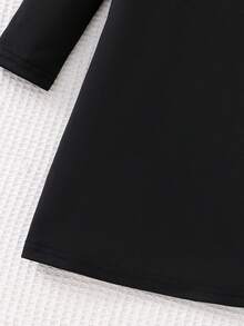 Girls' Autumn Long Sleeve Dress, Bow Embroidery Collar Casual Minimalist Preppy Style, Suitable For 4-8Y - Black - View 6