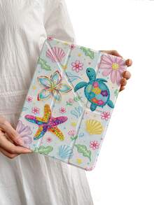 1pc Colorful Turtle Starfish Shell Flower Acrylic Y-Fold Protective Case, Magnetic Closure With Pen Slot, Auto Sleep/Wake Support, Compatible With IPad 5/6/7/8/Air 3/4/5/6/7/8/Pro 11/10th/11th/Mini 6/7 Shockproof Tablet Shell - Multicolor - View 8