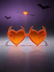 1 Pair/10 Pairs Devil Horn Heart-Shaped Party Glasses, Halloween Cosplay Photo Prop Decorative Glasses - Orange-red - View 3