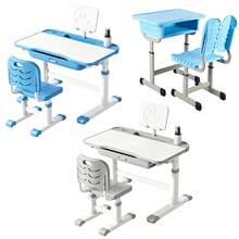 1 Pc Student Desk And Chair Set, Height‑Adjustable Desk And Chair, Desktop Equipped With Reading Stand And Pen Holder Storage Position, Built‑In Drawer Storage Space, Suitable For Study Use In Home Studies And Bedrooms - A - View 2