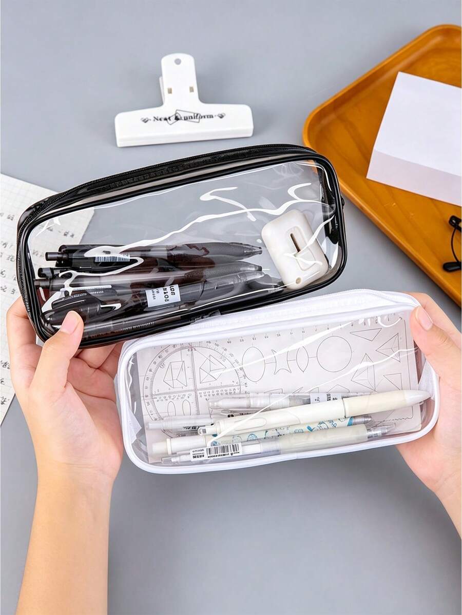 Minimalist Transparent Pencil Case Set With Transparent Zipper And Waterproof PVC Makeup Storage Bag, Suitable For Summer, Back To School, Teacher's Day, Graduation Season, Birthday And Other Occasions, Travel Essential