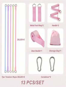 11-Piece Resistance Band Set, Muscle Strengthening Home Chest Training Equipment, Suitable For Men And Women - Pink - View 13