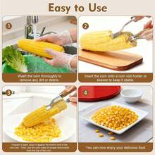 1/2pcs Stainless Steel Corn Stripper With Wooden Handle, Corn Cob Peeler & Kernel Remover Tool, Handheld Corn Cutter For Fresh Sweet Corn, Kitchen Vegetable Prep Gadget - Multicolor - View 7