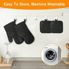 1 Pair Oven Mitts, With 2 Pot Holders, Heat Resistant - View 2