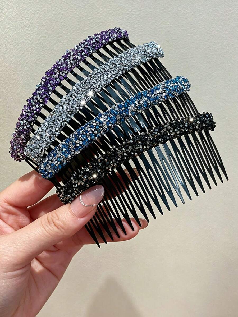 Women's Crystal Rhinestone Hair Clips, Anti-Slip Hair Combs, Hair Slides, Bangs Clips, Full Rhinestone Hair Combs, Hair Clips For Forehead And Back Of Head, Hair Accessories, Popular Hair Combs, Hair Slides - Multicolor - View 1