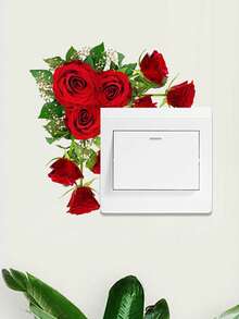 1pc Rose Pattern Switch Sticker, Stickers, Wall Decal, Vinyl Decal For Home Decorations, Spring Decoration Items Refresh Your Home, Festival Decoration Stickers Gifts Birthday Graduation - Multicolor - View 5