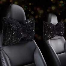 1pc/2pcs Shiny Car Neck Pillow, Soft Crystal Rhinestone Car Headrest Cushion, Bowknot Car Seat Neck Support Pillow, Cute Car Interior Accessory, For Women, Diamond Car Decoration, Comfortable Driving Travel Pillow - Style a - View 10