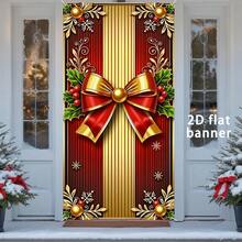 1pc 2D Flat Christmas Door Banner, Elegant Red And Gold Bow Design Porch Hanging Door Decor - Christmas Bow - View 4